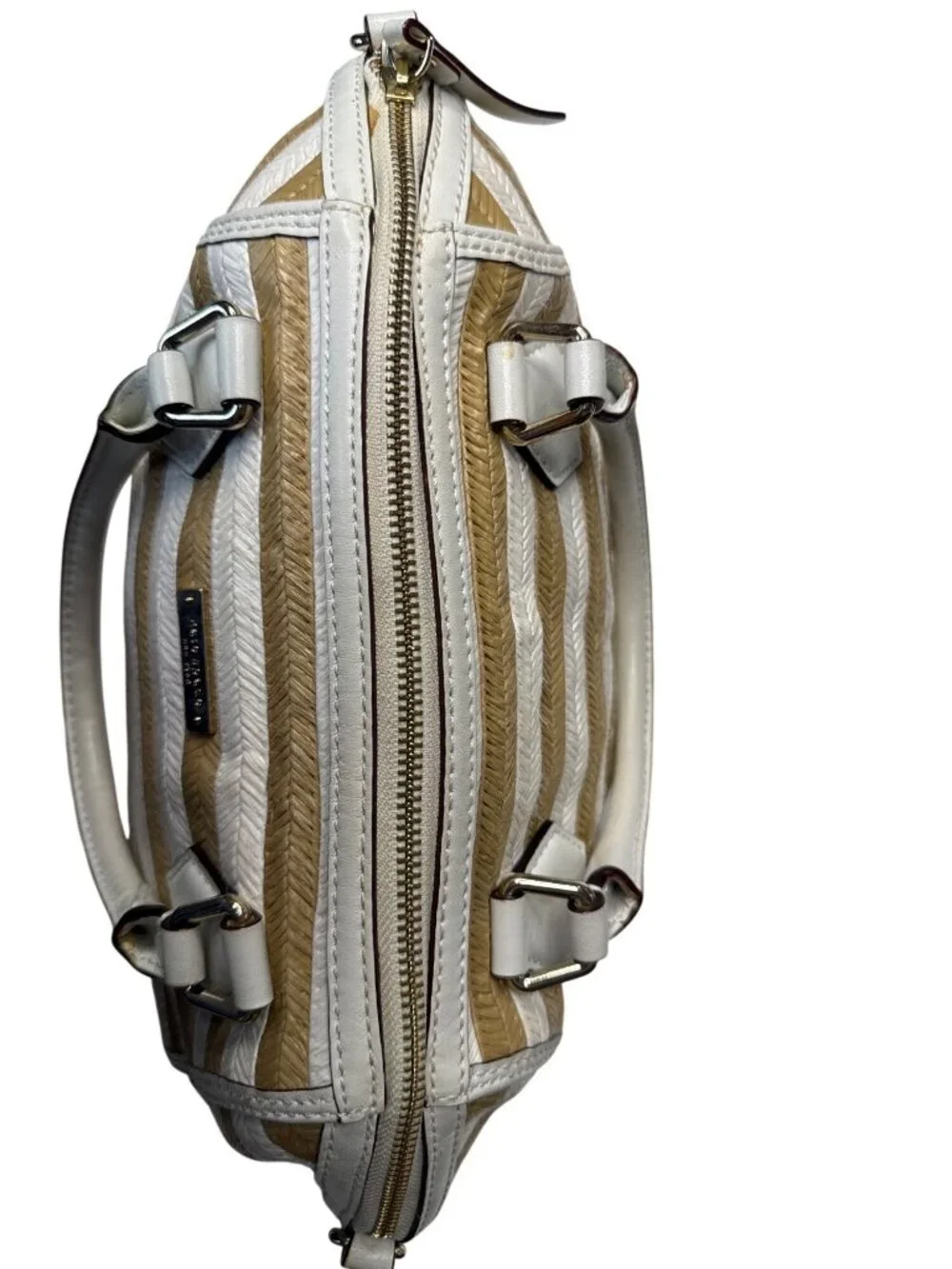 Kate Spade New York Catherine Street Pippa Handbag Striped Straw & White Leather